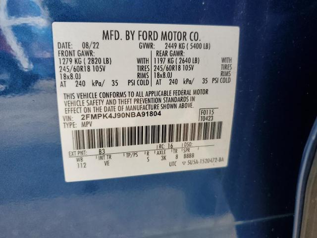 2FMPK4J90NBA91804 - 2022 FORD EDGE SEL Mavi foto 14