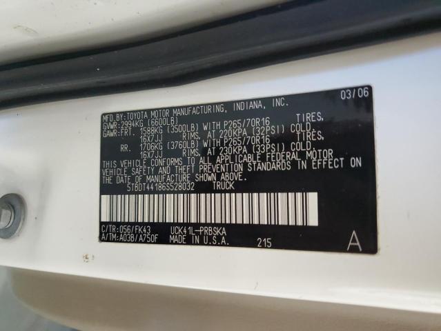 5TBDT44186S528032 - 2006 TOYT TUNDRA DOUBLE CAB SR5 WHITE photo 13