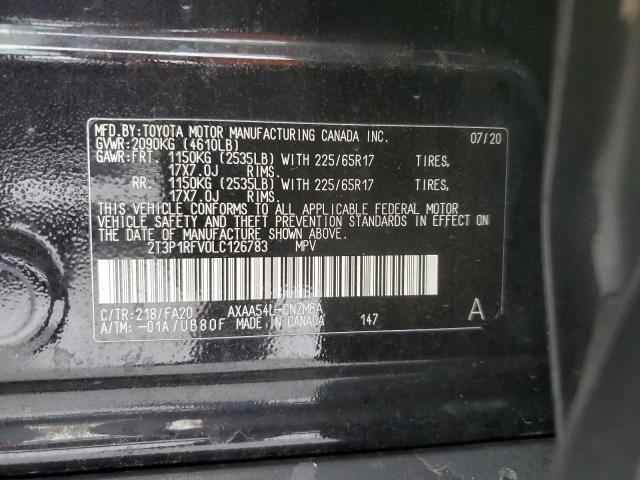 2T3P1RFV0LC126783 - 2020 TOYOTA RAV4 XLE BLACK photo 12
