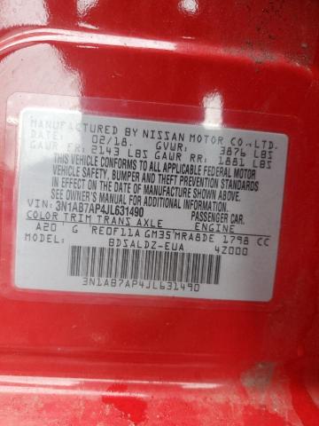 3N1AB7AP4JL631490 - 2018 NISSAN SENTRA S 红色 照片 12