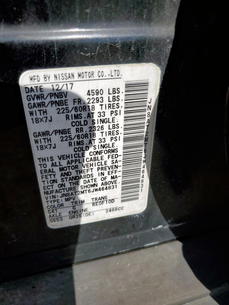 JN8AT2MT6JW464831 - 2018 NISSAN ROGUE S BLACK photo 12