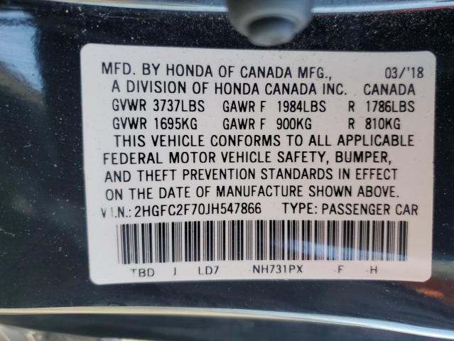 2HGFC2F70JH547866 - 2018 HONDA CIVIC EX Schwarz Foto 12