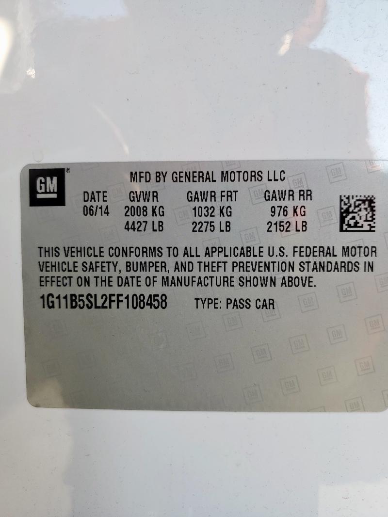 1G11B5SL2FF108458 - 2015 CHEVROLET MALIBU LS 白色 照片 12