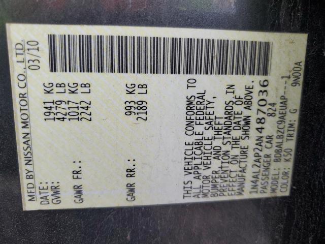 1N4AL2AP2AN487036 - 2010 NISSAN ALTIMA BASE Графитовый фото 12