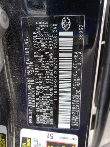 4T1B11HK6KU206724 - 2019 TOYOTA CAMRY L შავი ფოტო 13