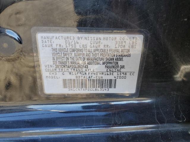 3N1CN7AP2GL863143 - 2016 NISSAN VERSA S 黑色 照片 12