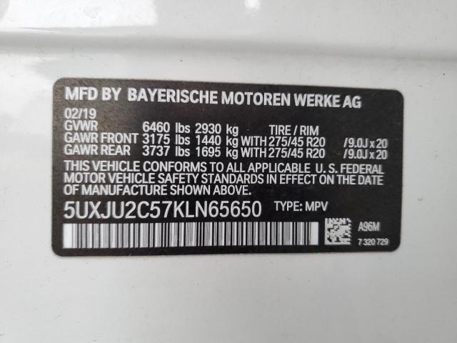 5UXJU2C57KLN65650 - 2019 BMW X5 XDRIVE50I WHITE photo 13