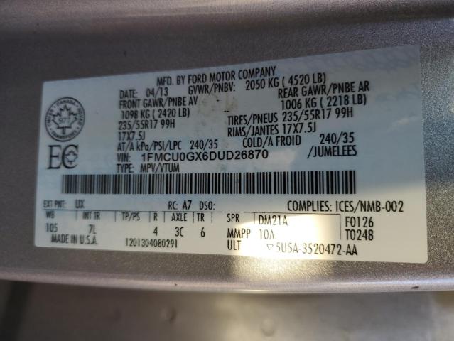 1FMCU0GX6DUD26870 - 2013 FORD ESCAPE SE 银色 照片 13