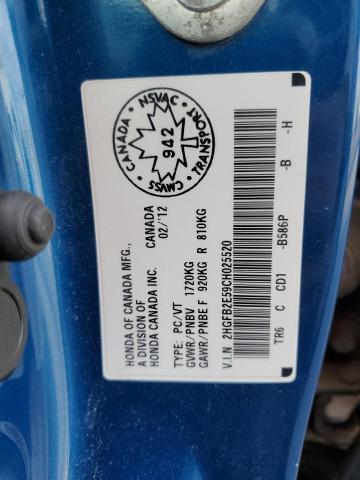 2HGFB2E59CH025520 - 2012 HONDA CIVIC LX BLUE photo 12