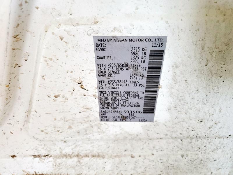 5N1DR2MN5KC593506 - 2019 NISSAN PATHFINDER S Blanco foto 13