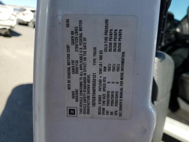 1GTCS1940T8533121 - 1996 GMC SONOMA WHITE photo 12