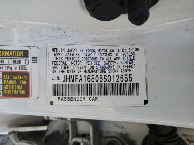 JHMFA16806S012655 - 2006 HONDA CIVIC EX WHITE photo 12