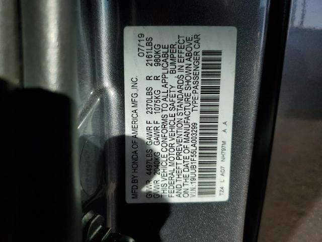 19UUB1F55LA003299 - 2020 ACURA TLX TECHNOLOGY GRAY photo 12