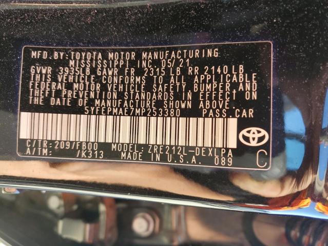 5YFEPMAE7MP253380 - 2021 TOYOTA COROLLA LE Negro foto 12