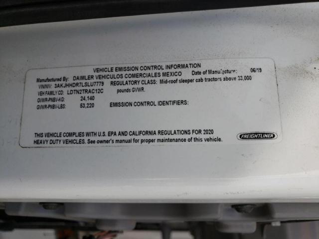 3AKJHHDR7LSLU7779 - 2020 FREIGHTLINER CASCADIA 1 白色 照片 10