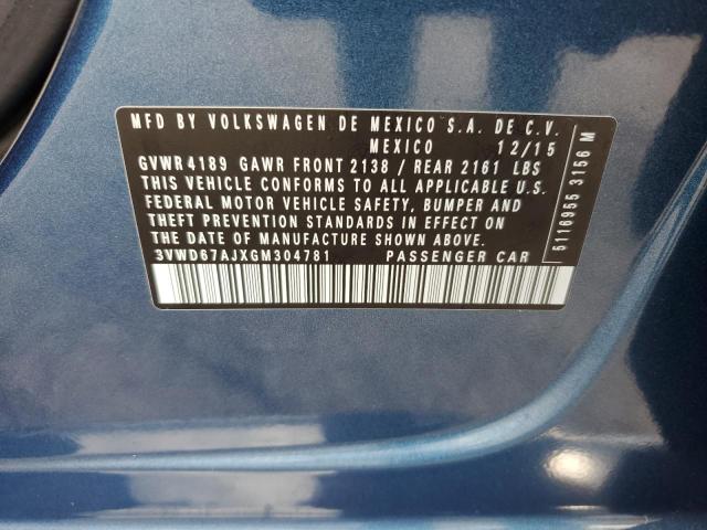 3VWD67AJXGM304781 - 2016 VOLKSWAGEN JETTA SE BLUE photo 13
