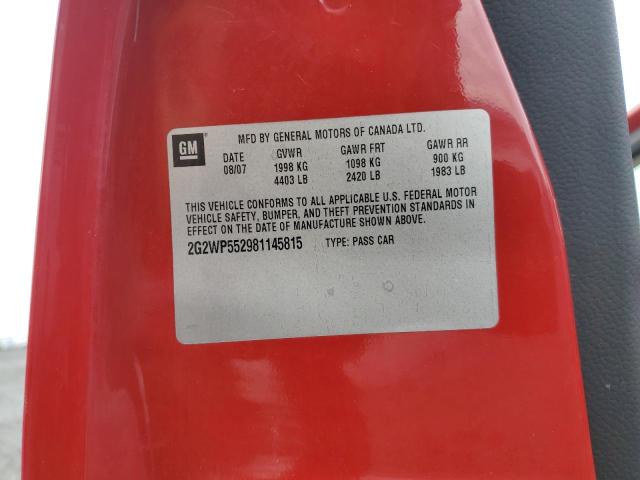 2G2WP552981145815 - 2008 PONTIAC GRAND PRIX RED photo 12