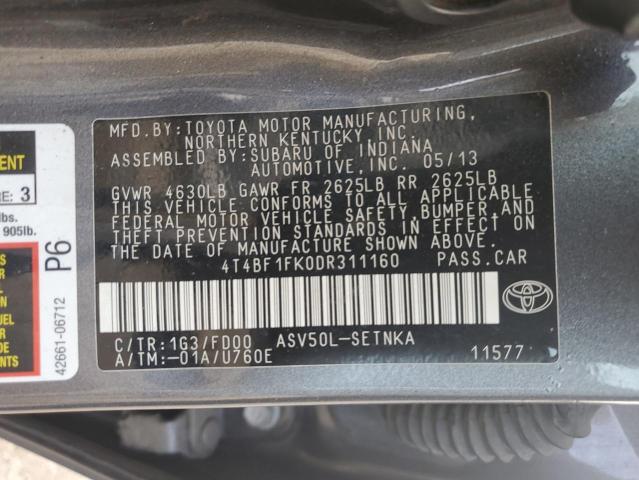 4T4BF1FK0DR311160 - 2013 TOYOTA CAMRY L GRAY photo 13