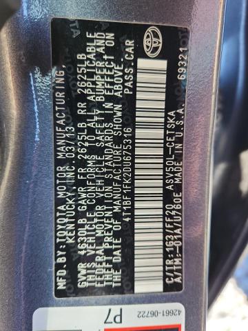 4T1BF1FK2DU675316 - 2013 TOYOTA CAMRY L GRAY photo 12