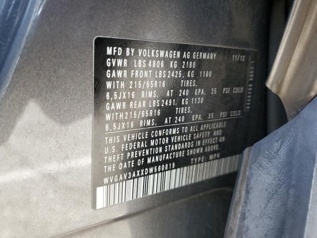 WVGAV3AXXDW560819 - 2013 VOLKSWAGEN TIGUAN S Boz foto 13
