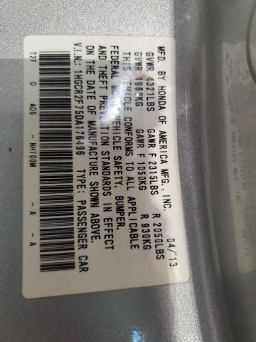 1HGCR2F75DA176496 - 2013 HONDA ACCORD EX ვერცხლისფერი ფოტო 12