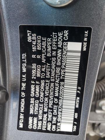 SHHFK7H59JU202916 - 2018 HONDA CIVIC EX GRAY photo 13