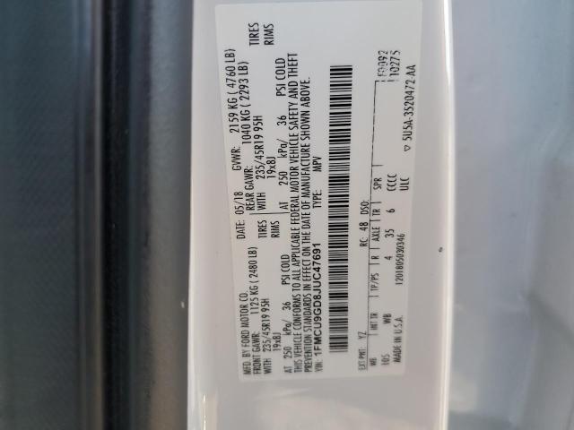 1FMCU9GD8JUC47691 - 2018 FORD ESCAPE SE Beyaz fotoğraf 13