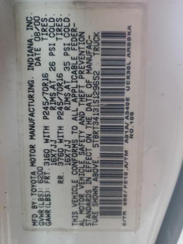 5TBRT34131S129652 - 2001 TOYOTA TUNDRA ACCESS CAB თეთრი ფოტო 12