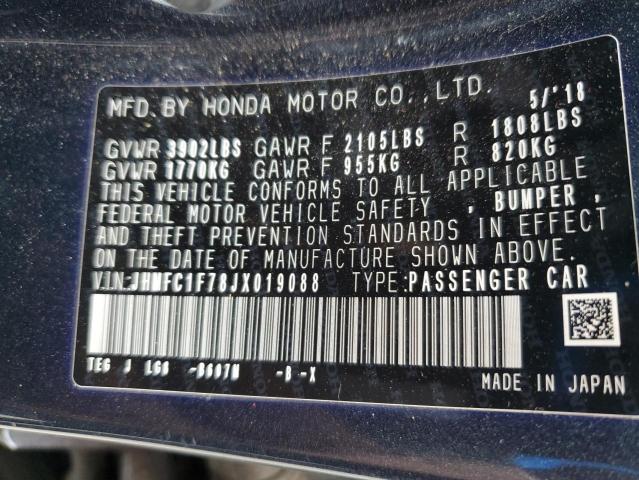 JHMFC1F78JX019088 - 2018 HONDA CIVIC EXL Mavi fotoğraf 12