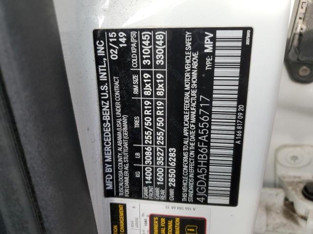 4JGDA5HB6FA556717 - 2015 MERCEDES-BENZ ML 350 4MATIC WHITE photo 13