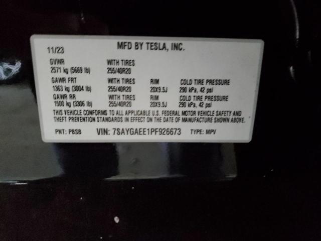 7SAYGAEE1PF926673 - 2023 TESLA MODEL Y Schwarz Foto 12