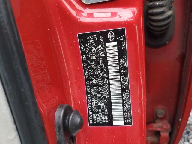 JTDKN3DU0C1549222 - 2012 TOYOTA PRIUS RED photo 12