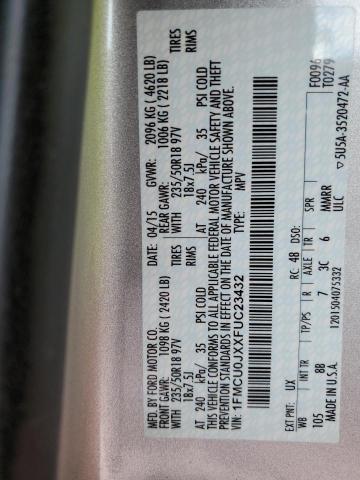 1FMCU0JXXFUC23432 - 2015 FORD ESCAPE TITANIUM SILVER photo 12