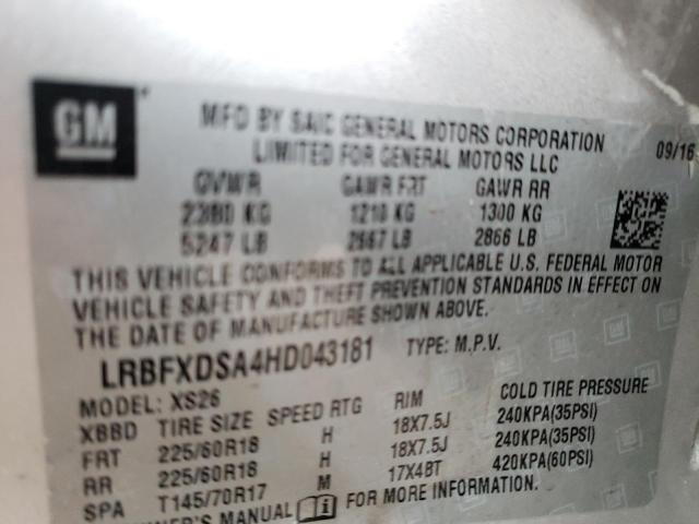 LRBFXDSA4HD043181 - 2017 BUICK ENVISION ESSENCE Արծաթագույն լուսանկար 12