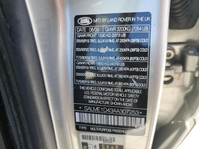 SALME1D43AA307253 - 2010 LAND ROVER RANGE ROVE HSE BEIGE photo 13