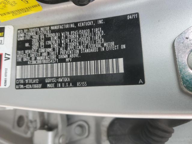4T3BK3BB1BU054571 - 2011 TOYOTA VENZA SILVER photo 13