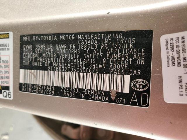 2T1BR32E05C500679 - 2005 TOYT COROLLA CE Or photo 12