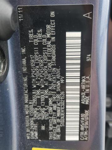 5TDZA3EH1CS021526 - 2012 TOYOTA HIGHLANDER BASE Синий фото 14