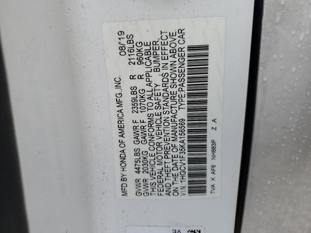 1HGCV1F35KA156569 - 2019 HONDA ACCORD SPORT Ağ foto 12