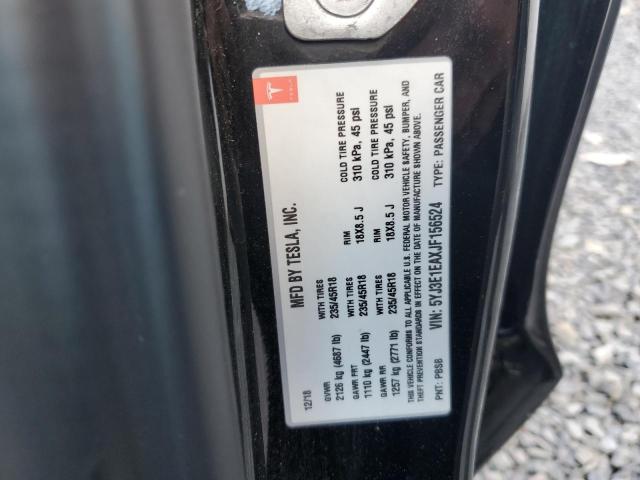 5YJ3E1EAXJF156524 - 2018 TESLA MODEL 3 Siyah fotoğraf 13