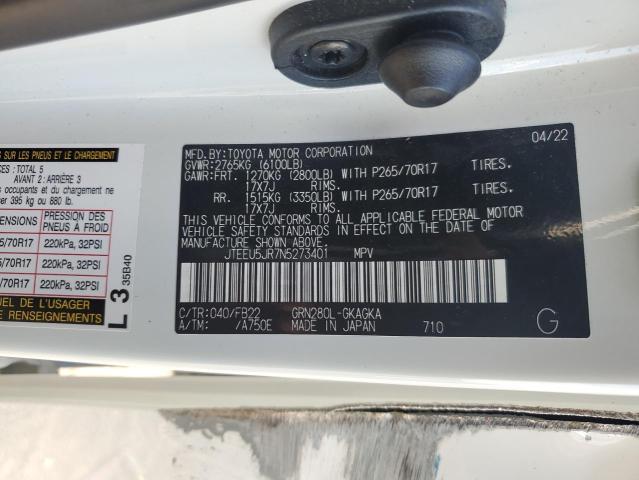 JTEEU5JR7N5273401 - 2022 TOYOTA 4RUNNER SR5 WHITE photo 13