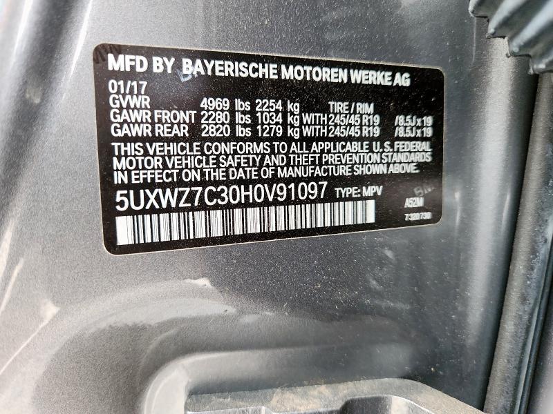 5UXWZ7C30H0V91097 - 2017 BMW X3 SDRIVE28I GRAY photo 13