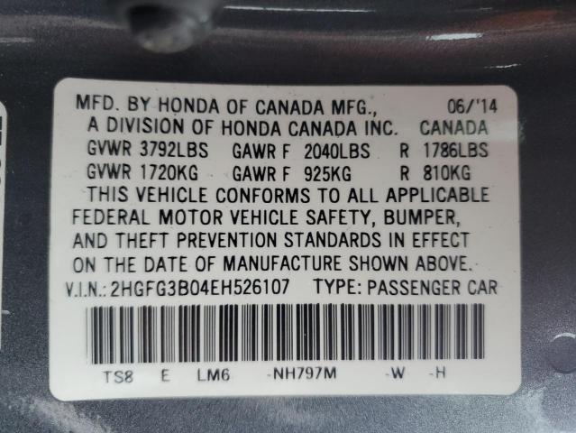 2HGFG3B04EH526107 - 2014 HONDA CIVIC EXL CHARCOAL photo 13