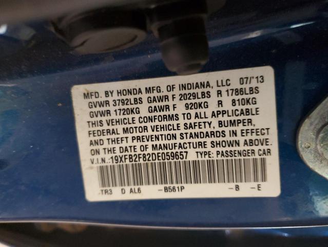 19XFB2F82DE059657 - 2013 HONDA CIVIC EX BLUE photo 12