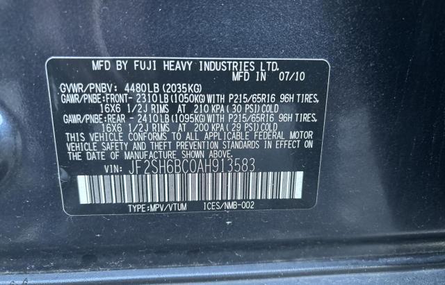 JF2SH6BC0AH913583 - 2010 SUBARU FORESTER XS Сұр фото 10