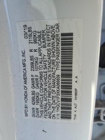 1HGCV1F5XKA066609 - 2019 HONDA ACCORD EXL 白色 照片 12