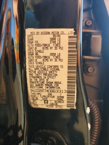 5N1ED28T74C663313 - 2004 NISSAN XTERRA XE BLACK photo 13
