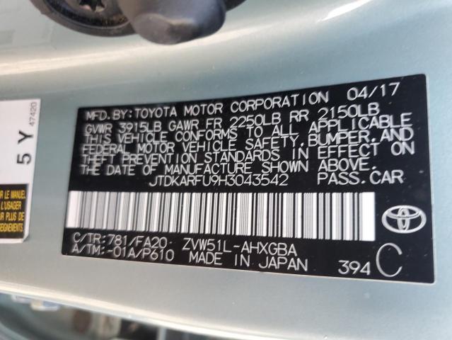 JTDKARFU9H3043542 - 2017 TOYOTA PRIUS Yaşıl foto 12