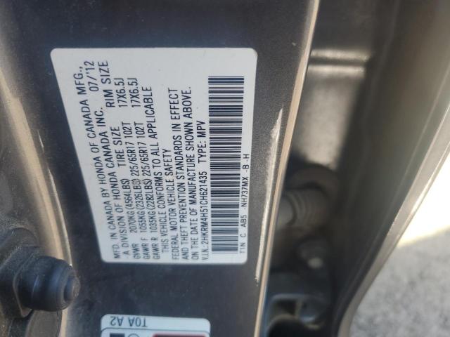 2HKRM4H51CH621435 - 2012 HONDA CR-V EX GRAY photo 13