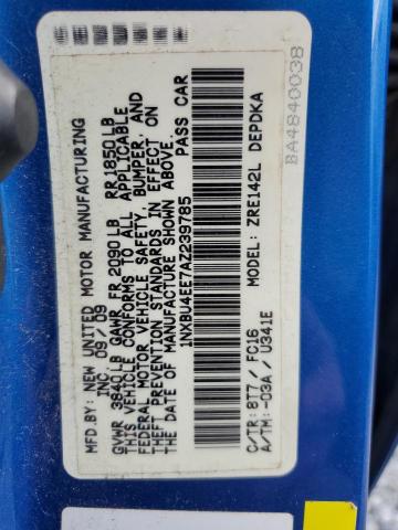 1NXBU4EE7AZ239785 - 2010 TOYOTA COROLLA BASE BLUE photo 12